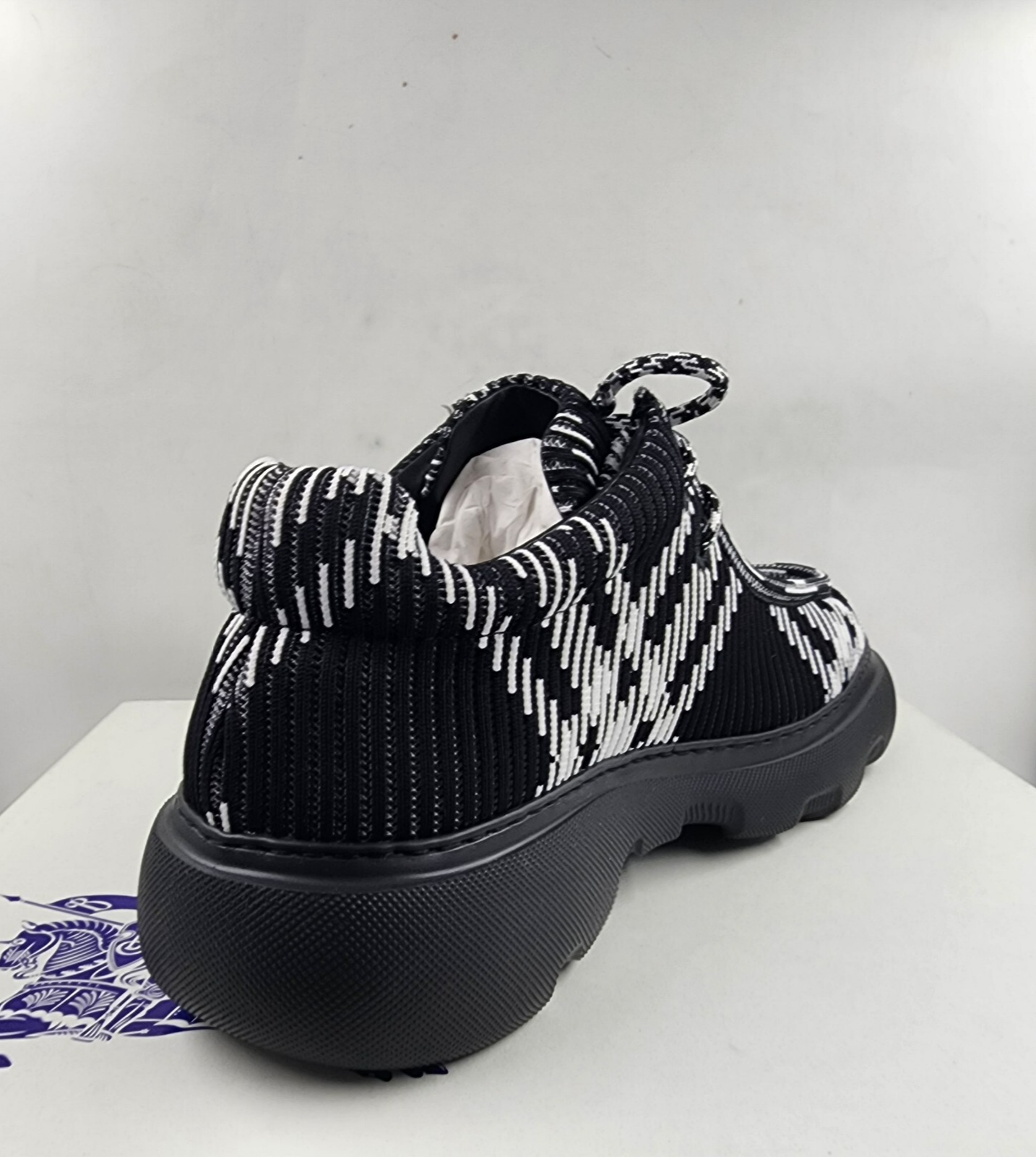 Burberry Creeper Check Woven Lace Up Shoes Men's 11US Black/White Round Toe - Picture 13 of 21