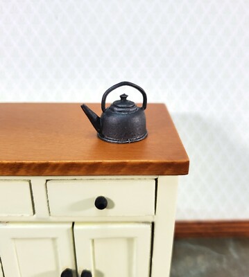 Dollhouse Coffee Pot Tea Kettle Painted Metal Cast Iron Look 1:12 Scale