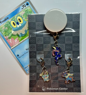 Pokemon Center Metal Charm # 656 657 658 Froakie Frogadier Greninja Key chain