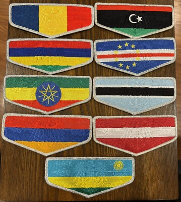 Black Eagle Lodge 482 Lot Of 9 OA Country Flag Flaps NOAC 2024 Trade Stock D
