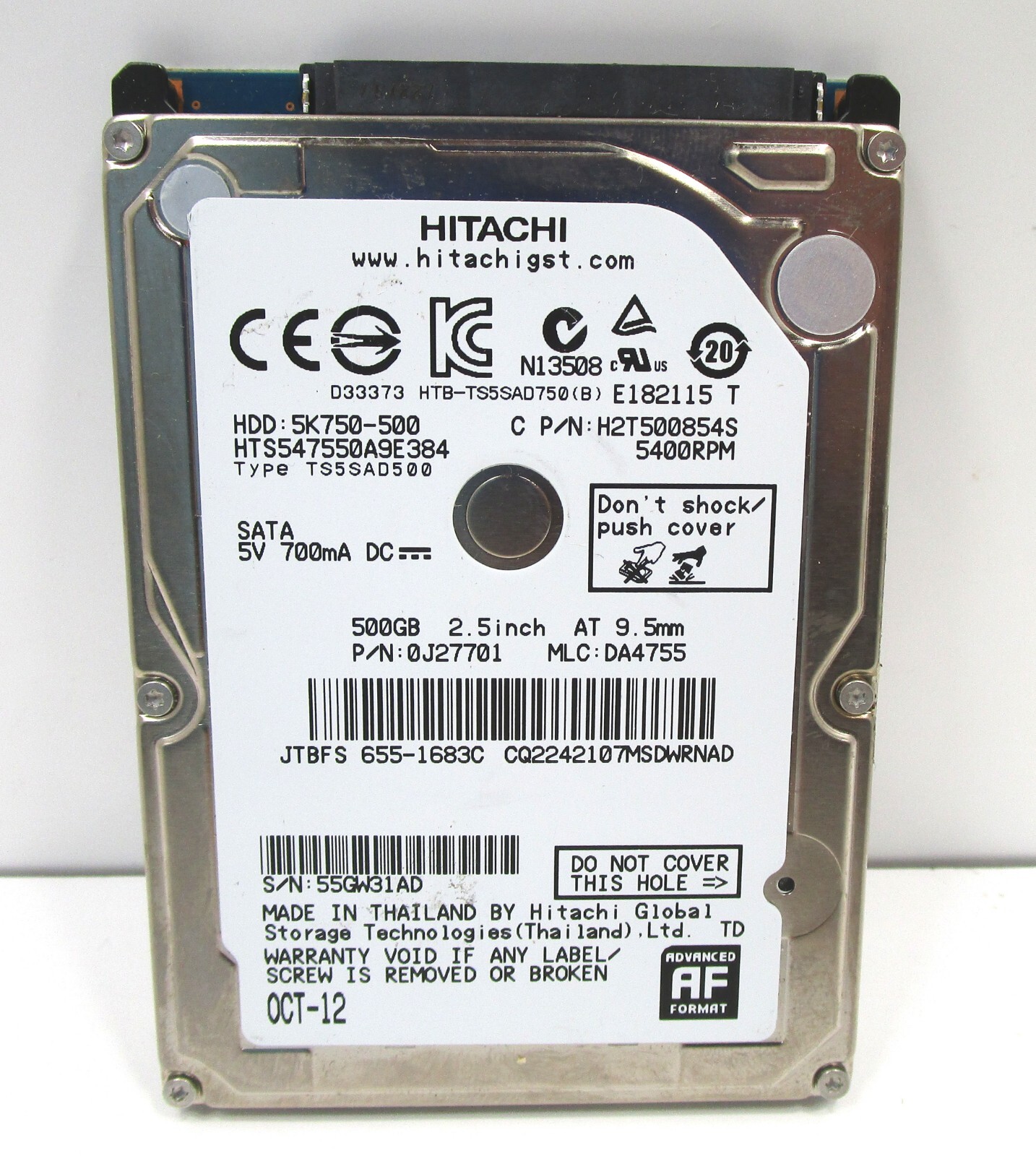 HITACHI HTS547550A9E384 Travelstar 5K750 500GB SATA 2.5