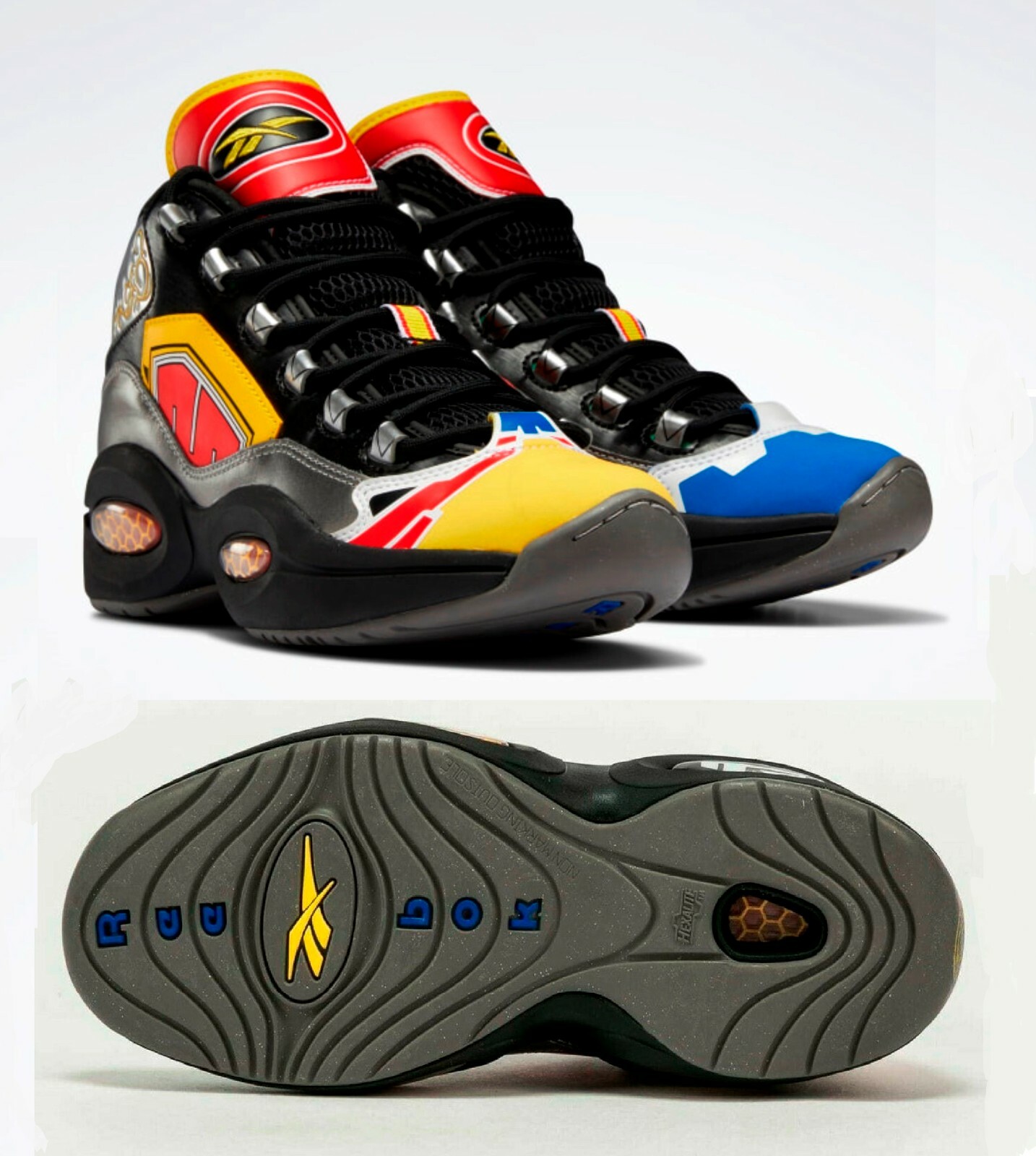 Reebok Power Rangers Question Mid Shoes, Black/Silver Met