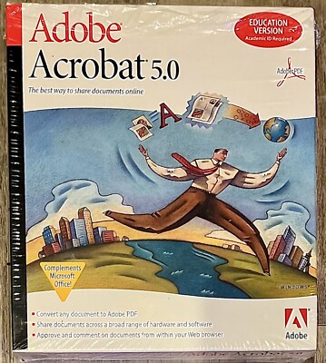 Vintage Adobe Acrobat 5.0 PDF Windows Rare Complete Big Box + All Original Codes