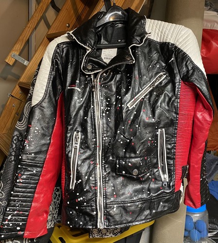 Smoke Rise Leather Look Paint Splattered Jacket Size Medium