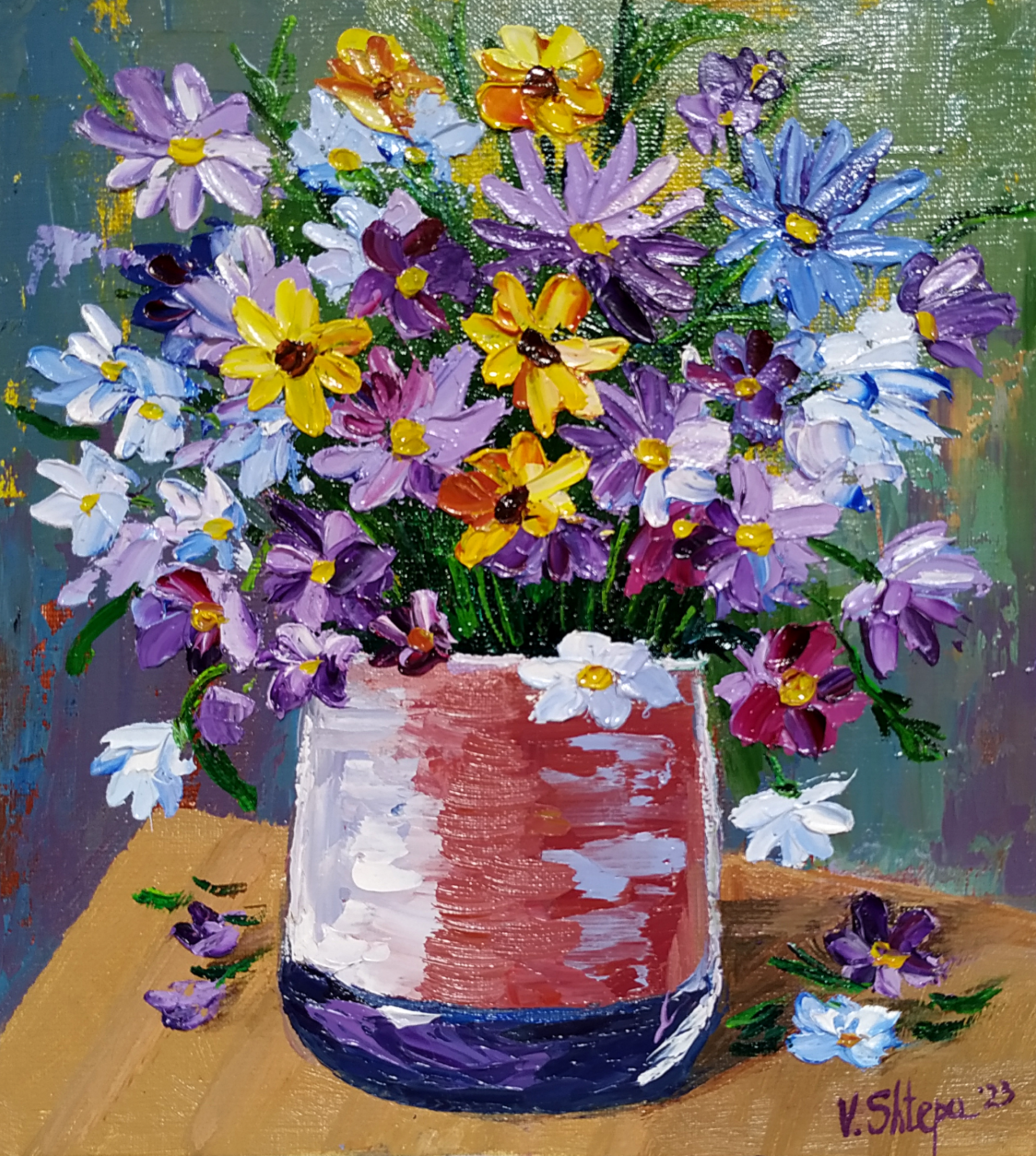 Flowers Blooming Wildflower Painting Original Floral Oil Impressionist Art 7x8 "