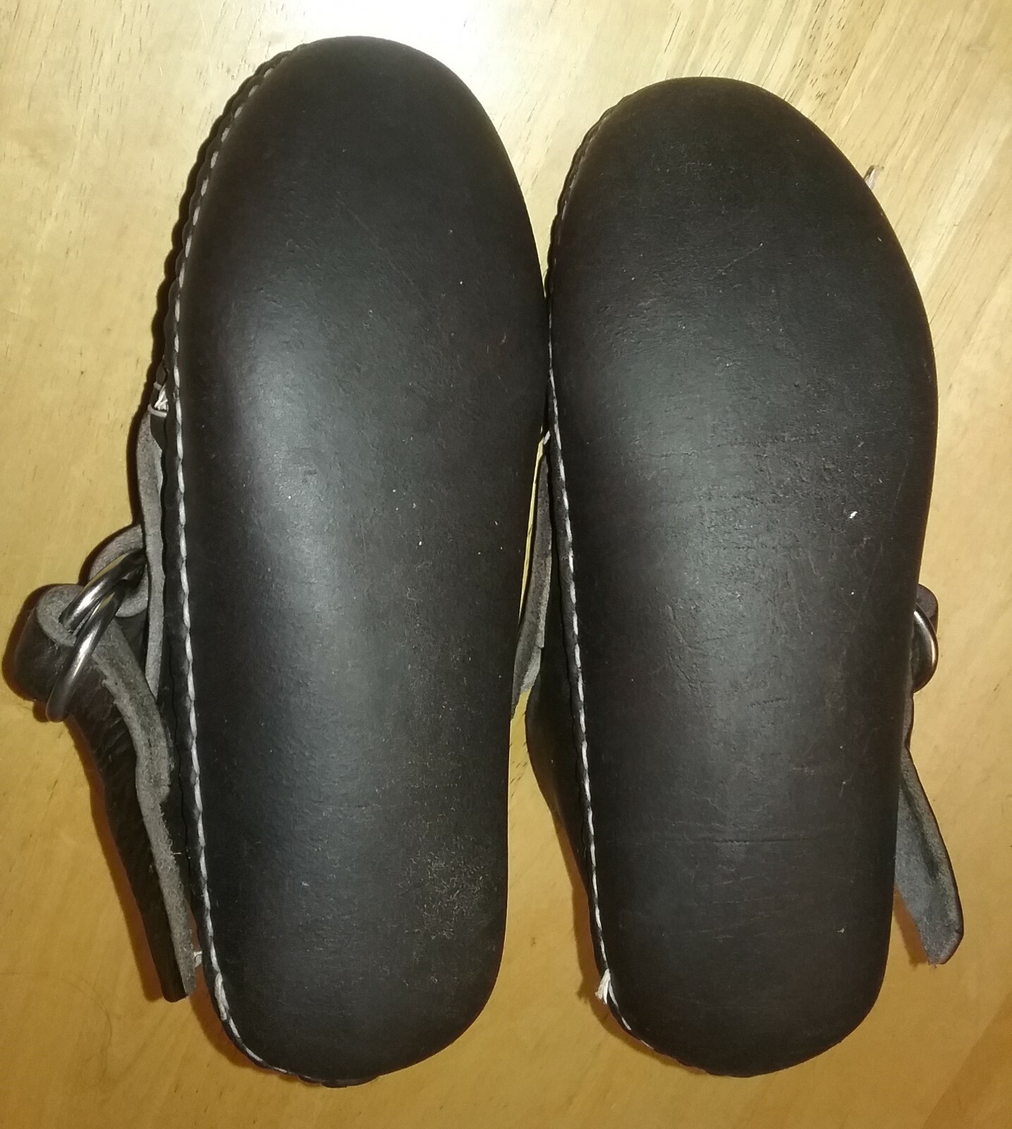 Pre-owned Moccasin Arrow  Women's Double Sole Ring Boot Sz 5.5 Hand Sewn Chrome Leather In Brown