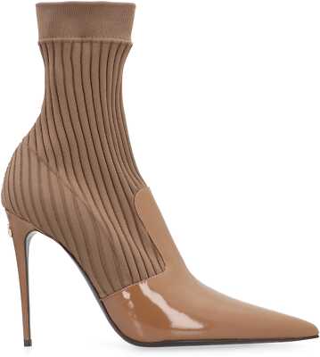 Pre-owned Dolce & Gabbana Sock Ankle Boots In Beige