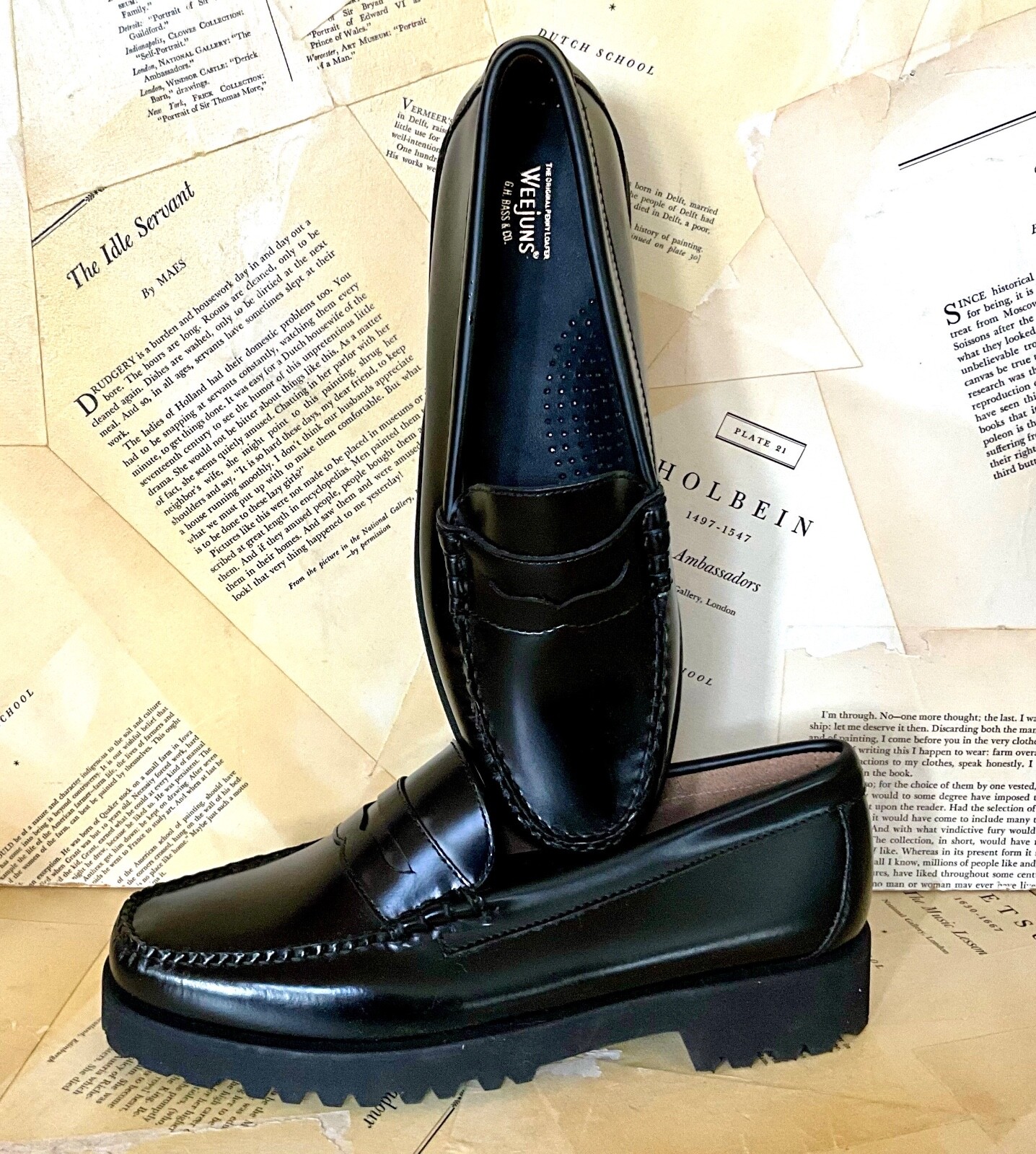 

Черные кожаные лоферы Free People GH Bass Whitney Super Lug Sole 9 НОВИНКА, Черный, Whitney Lug Loafer