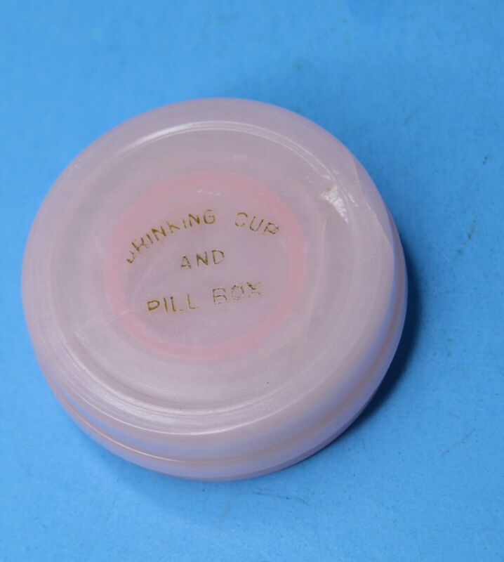 Vintage pink Plastic Collapsible Travel Drinking Cup Pill Box