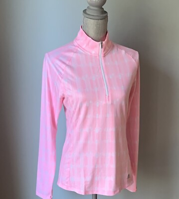  ADIDAS Golf Women's Active 1/4 Zip Long Sleeve Shirt Pink Print UPF 50 NWT  XL