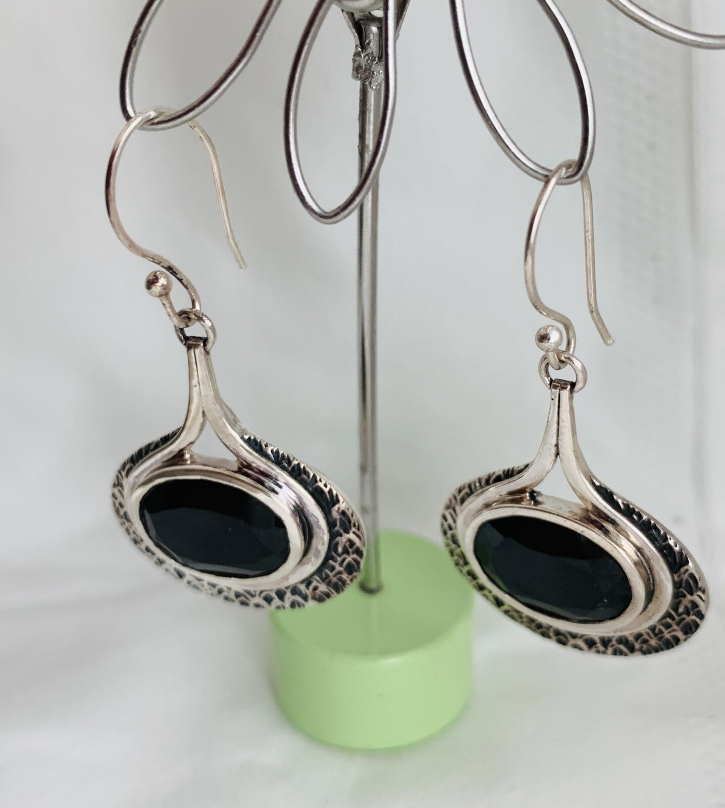 Sterling Silver Black Onyx Artisan Pendant and Earrings Set