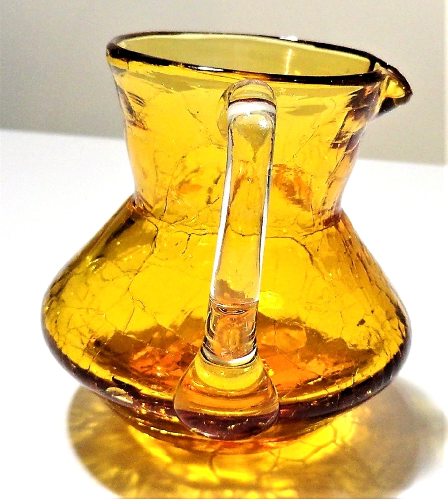 Vintage Amber Blown Crackle Glass Creamer Pitcher