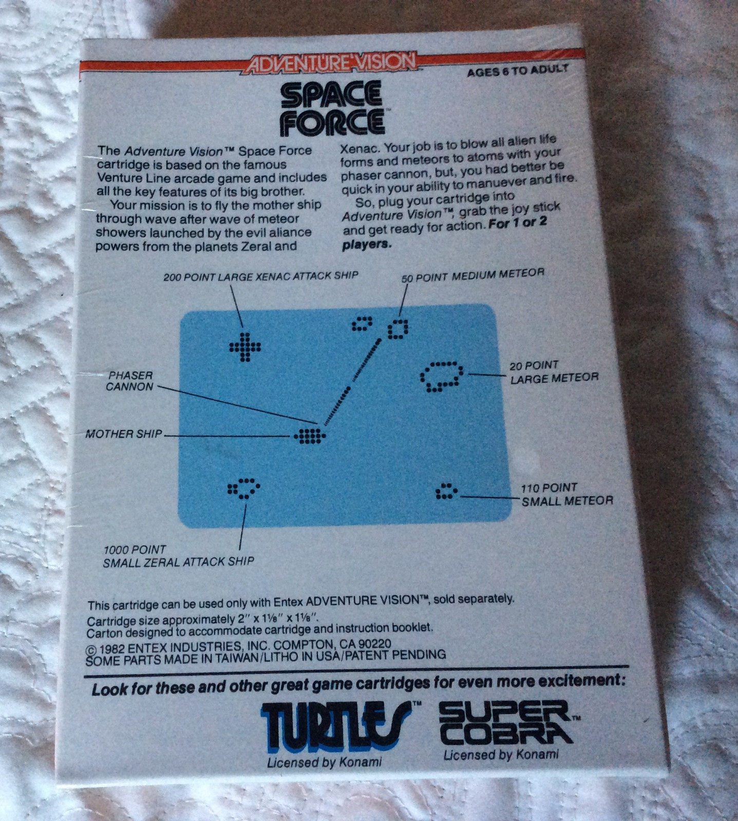 Entex Adventurevision Adventure Vision Space Force Game Cartridge NEW Sealed Box