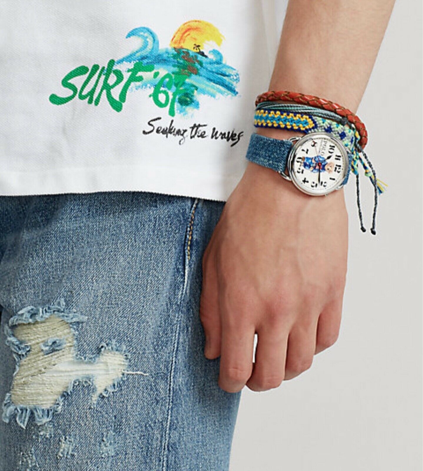 Ralph Lauren Mens Painted RL Surf Camp Waves Custom Slim Fit Mesh Polo Shirt NWT