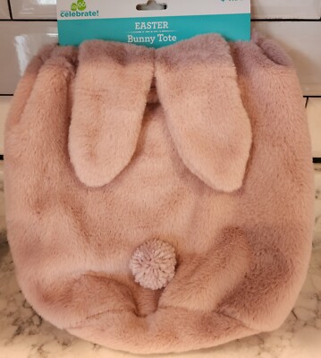 Way To Celebrate Easter Pink Plush Bunny Ear Tote / Bask Pack 13.8'' NWT