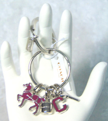 NEW Coach Charm KEY CHAIN Double Ring Silver Key Lock Walking Horse 