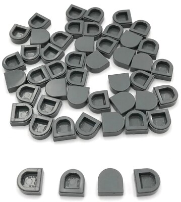 Lego 50 New Dark Bluish Gray Tiles Flat Smooth Round 1 x 1 Half Circle Parts