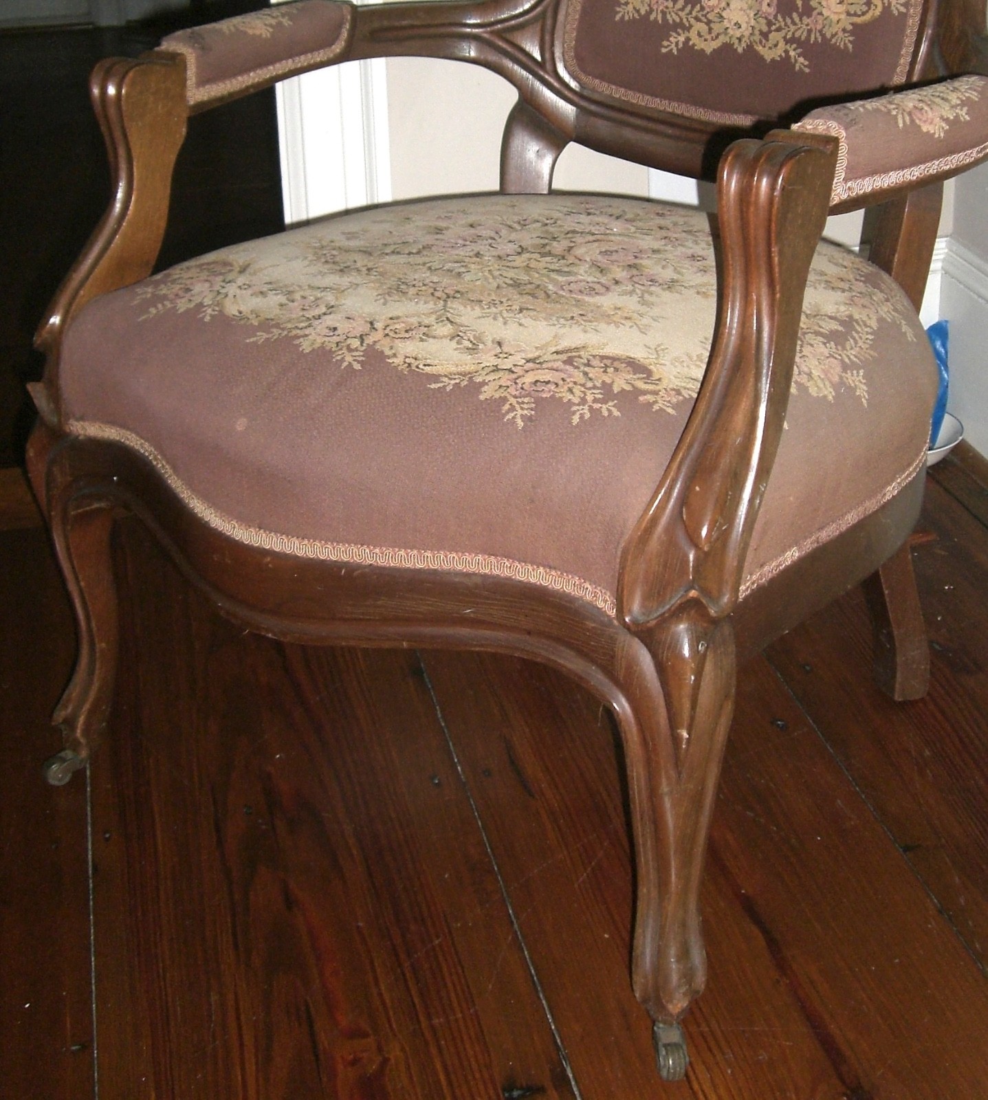 Antique Parlor chair  1800's  Victorian  Needlepoint Brown  cat #39