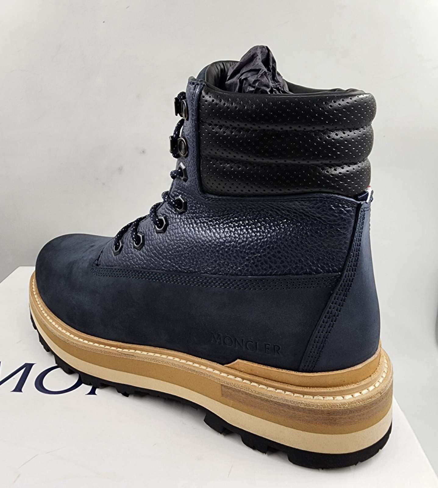 Moncler Peka Lace Up Hiking Boots Men's 43/10 US Navy Padded Collar Round Toe - Picture 16 of 18
