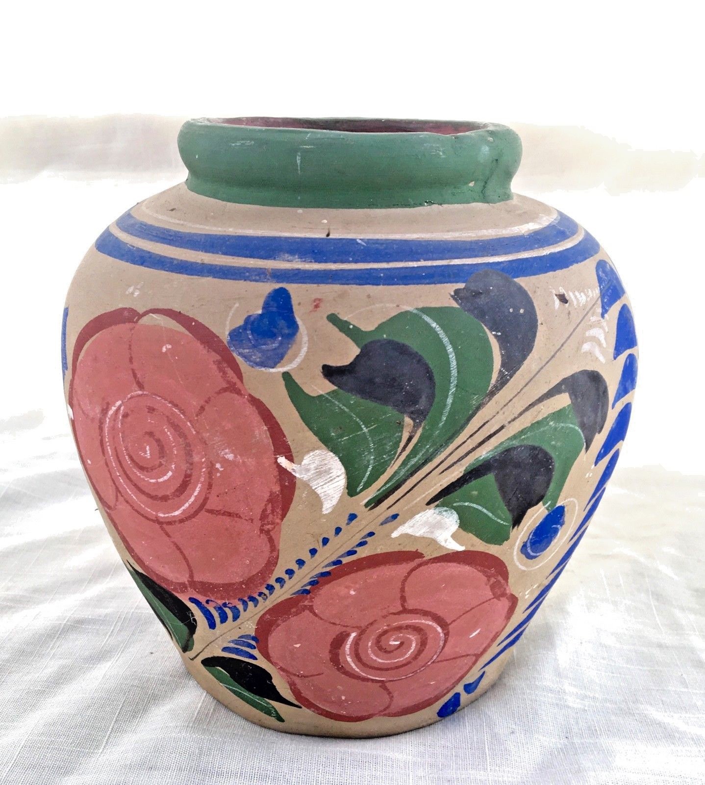 Hand Coiled Vintage Tlaquepaque/Tonala Opaque Painted Vase/Pot