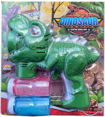 Green Dinosaur Bubble Gun Blower MASSIVE Bubble w/2 Refills Light & Sound Music