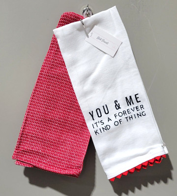 YOU & ME IT'S A FOREVER KIND OF THING Red & White 2 Dish Towel Set 15'' x 25''