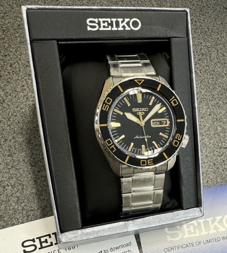 Pre-owned Seiko 5 Automatic Black Dial Steel Bracelet Men's Watch Srpk99 Made In Japan