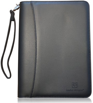 Junior Zippered Business Padfolio - Matt Black PU Leather Portfolio Binder & ...