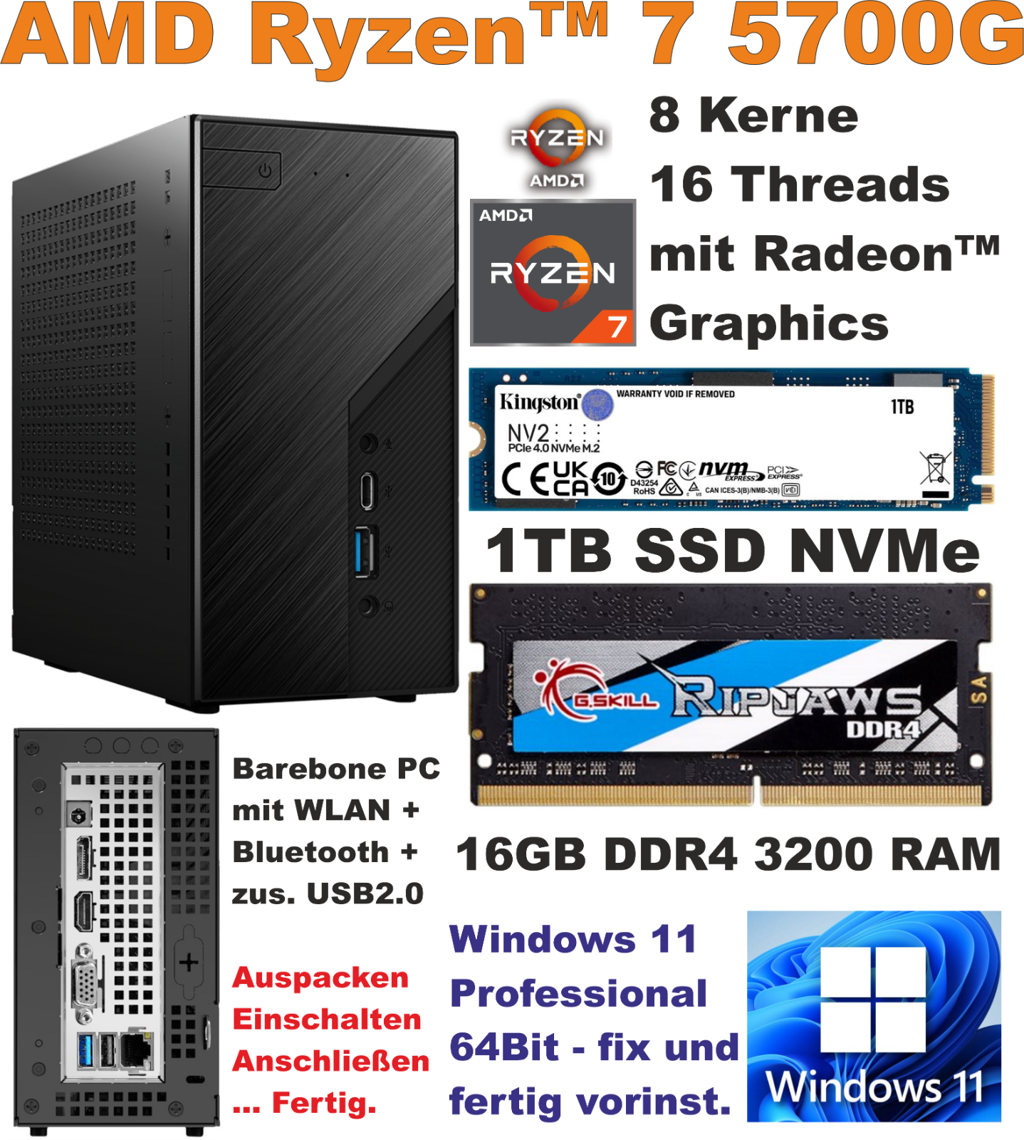 ミニPC DeskMini X300+Ryzen7 5700G+16GBx2+500G ASRock「DeskMini X300」検証：Ryzen 7 5700Gで作る超小型ハイ