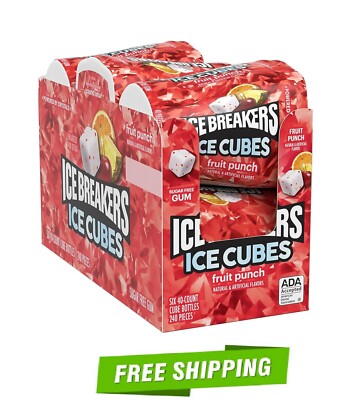 ICE BREAKERS Ice Cubes Fruit Punch Sugar Free Chewing Gum Bottles, 3.24 oz (6...