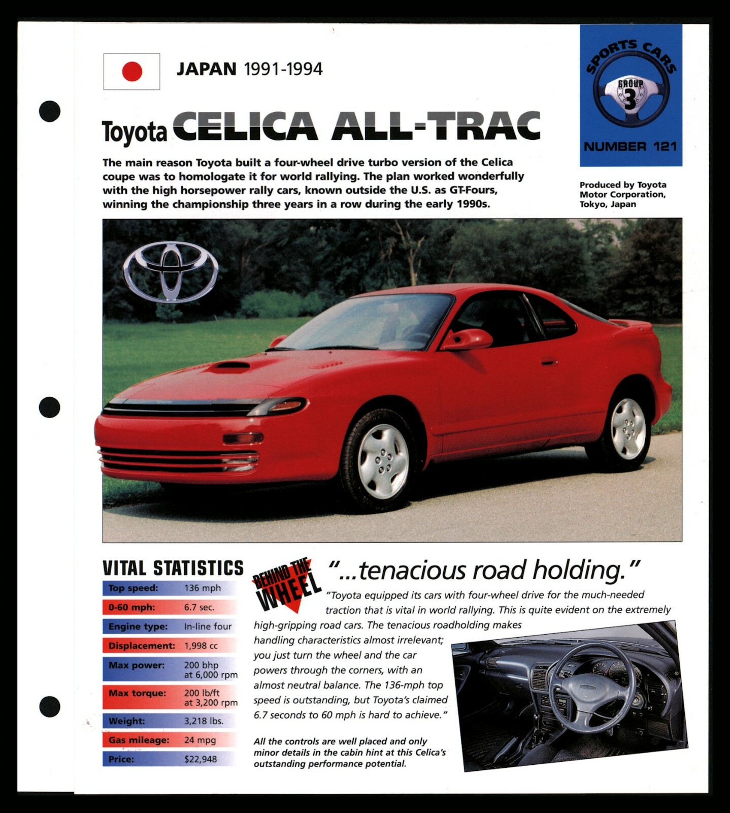 Toyota Celica All-Trac(Japan 1991-94)Spec Sheet 1998 HOT