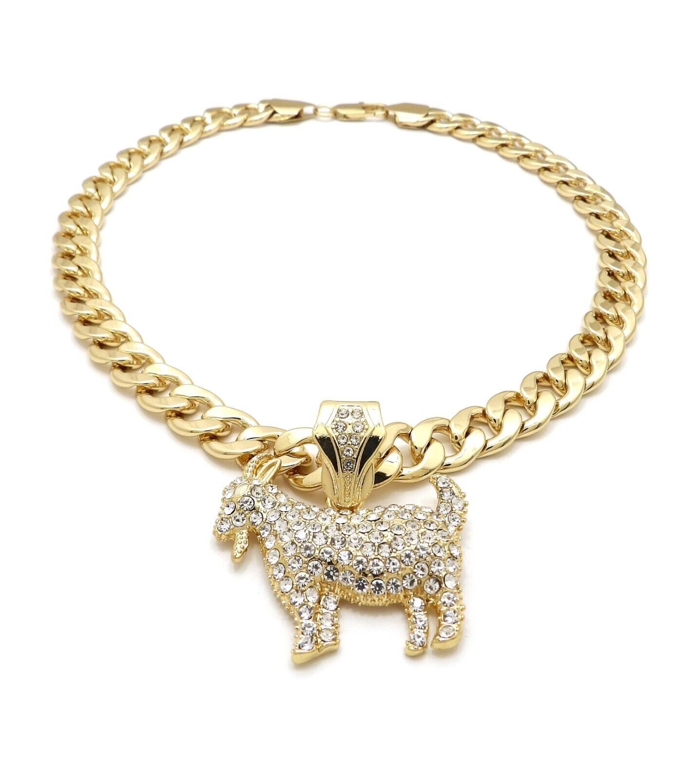 GOAT Cubic Zirconia Pendant & 10mm Cuban Hip Hop Style Chain Fashion Necklace