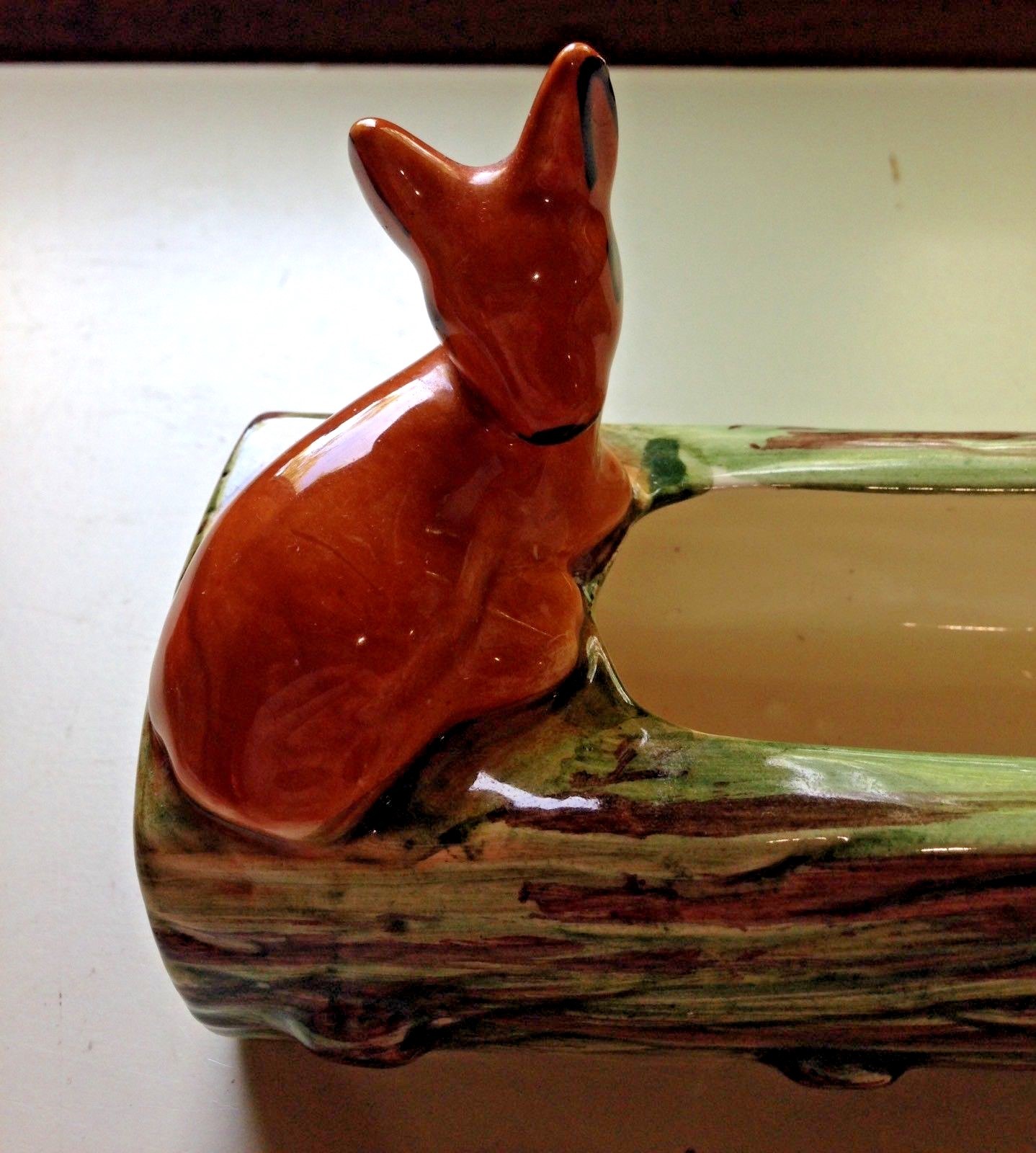 Vintage Planter Deer Laying On A Log Shawnee?