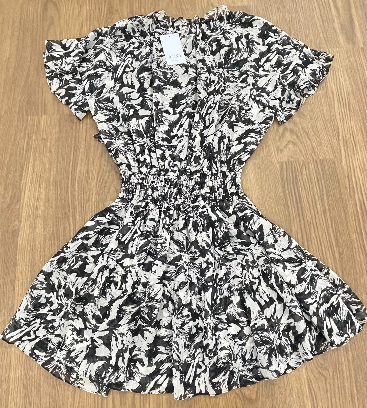 Pre-owned Misa $365  Los Angeles Natalia Dress In Black & White Size: Large