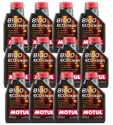 Motul 12 Liters Eco-Clean 8100 Engine Oil 100% Synthetic 0W30 12 x 1 Liter
