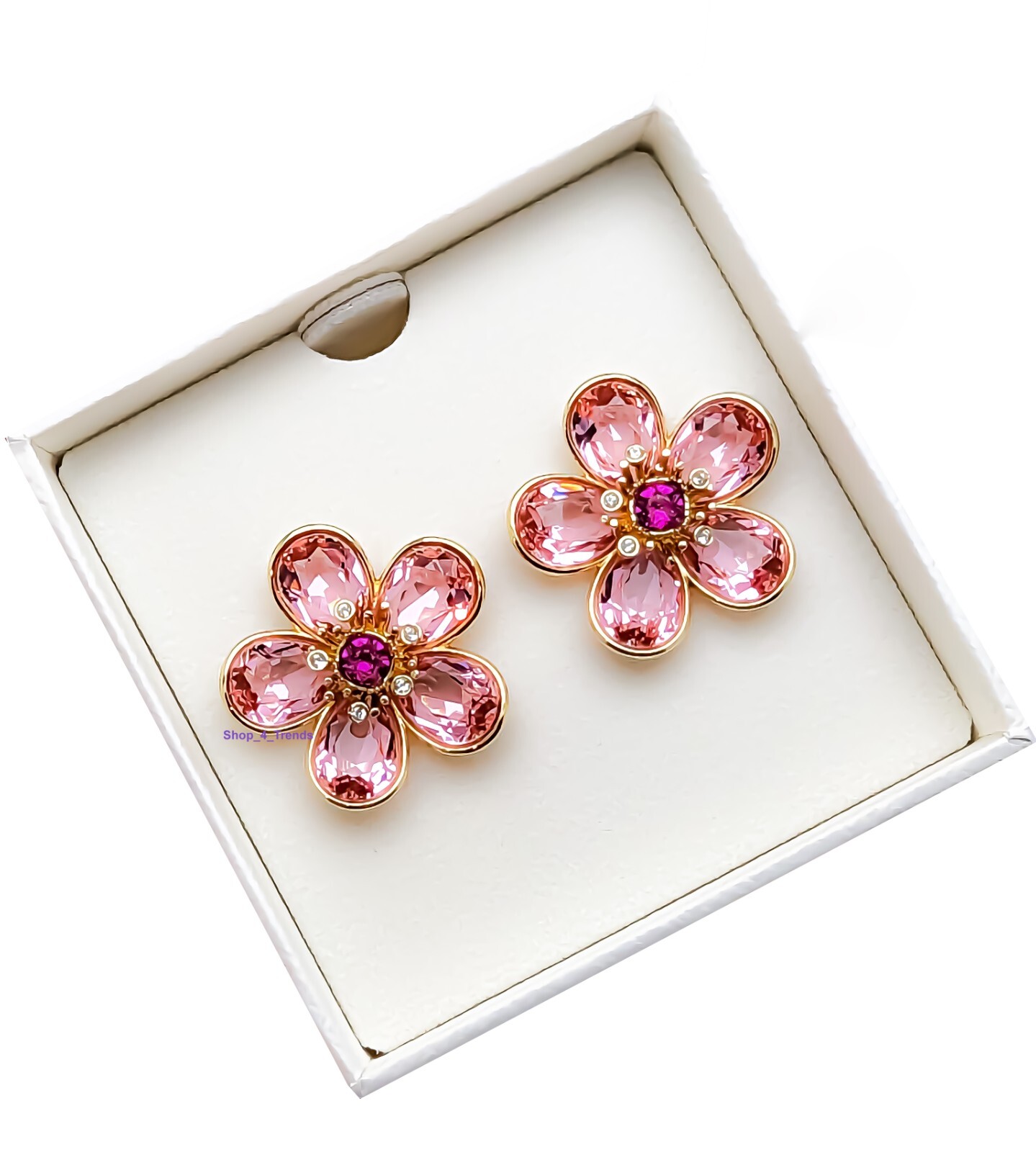 New Women's SWAROVSKI 5656635 Gold Pink Flower Crystal