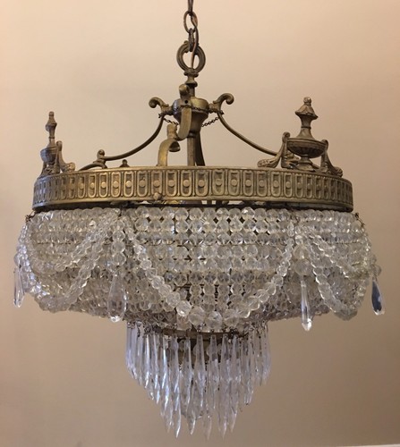 Antique French Empire Crystal Beaded Wedding Cake Chandelier 1910’s