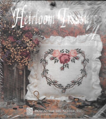 Vtg Heirloom Treasure #5229 Rose & Vine Heart Pillow Ki t - Cross Stitch NIP