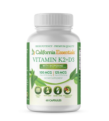 Vitamin K2 + VIT D3 5000 IU with BioPerine for Maximum Absorption (60 Capsule)