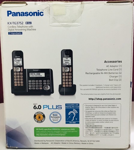 Panasonic DECT 6.0 2 Handsets Cordless Phone Digital Answering Machine System