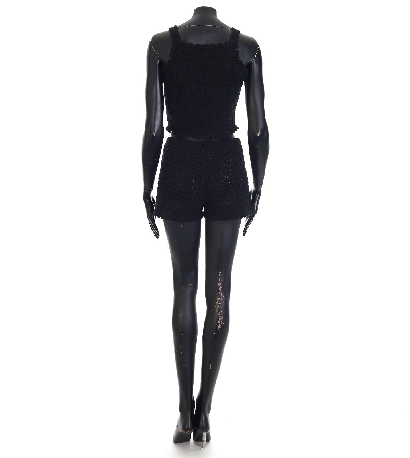 Pre-owned Saint Laurent 865$ Black Wool Cropped Crochet Top