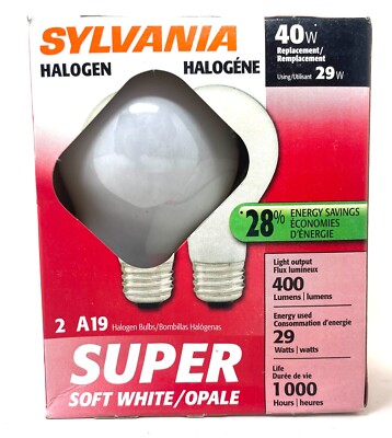 Sylvania 2 Pack A19 40W Replacement using 29W Soft White Medium Base Light Bulb