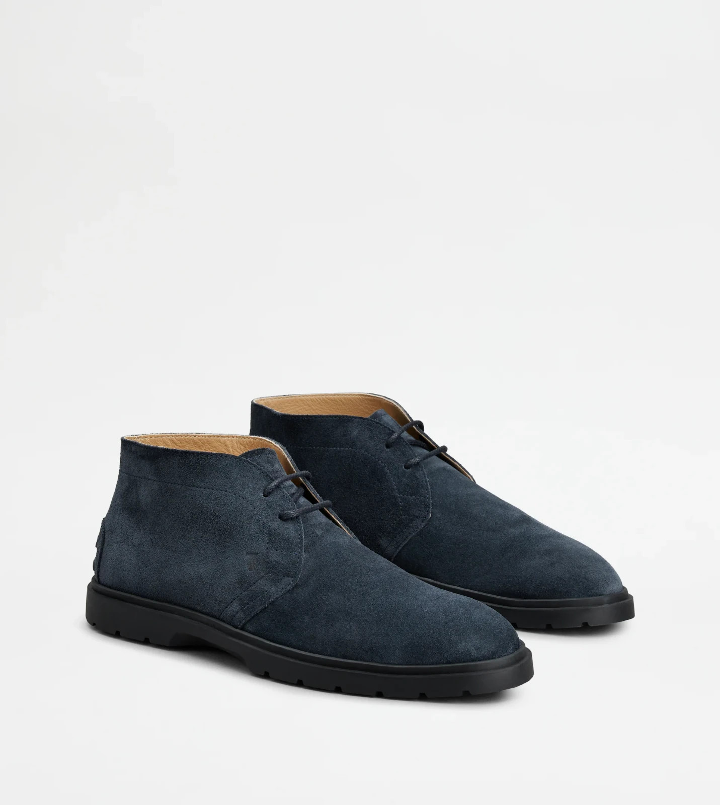Tod's Lace Up Desert Boots Men's 8/9.5US Blue Suede Embossed Monogram Round Toe - Picture 1 of 22