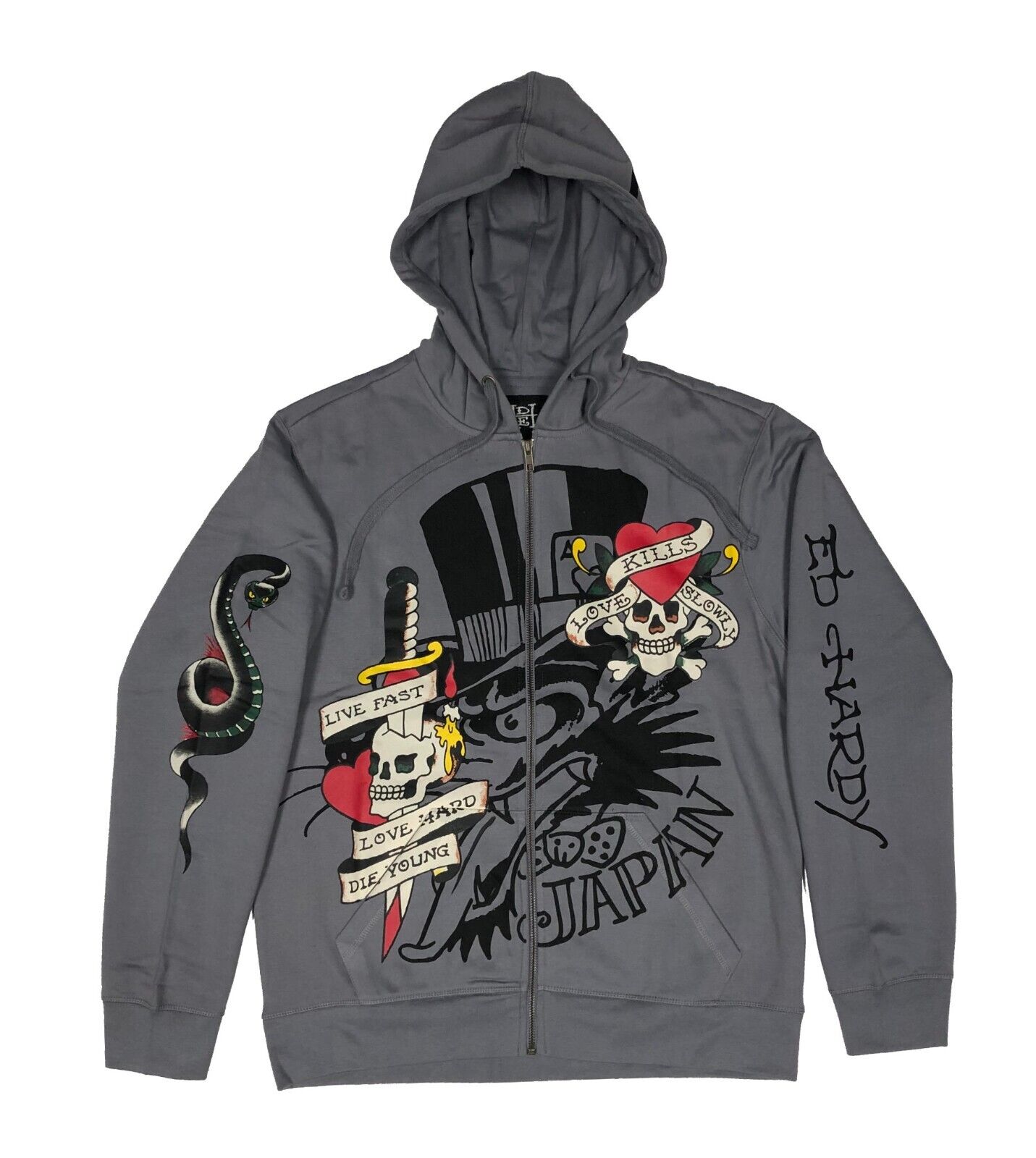 Ed Hardy LKS Skull Mens Zip Up Ho: Light Grey / Style Ed Hardy LKS Skull Mens Zip Up Ho: Light Grey / Style