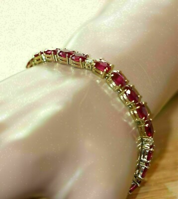 Women 12 Ct Oval Cut Lab Created Red Ruby Tennis Bracelet 14K Yellow Gold Plated
