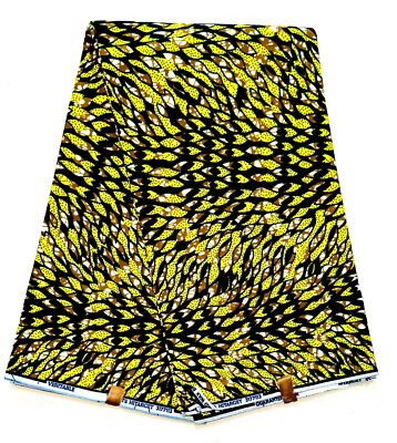 African Fabric/ Ankara - Yellow, Brown, Black 'Dada Illusion', YARD or WHOLESALE