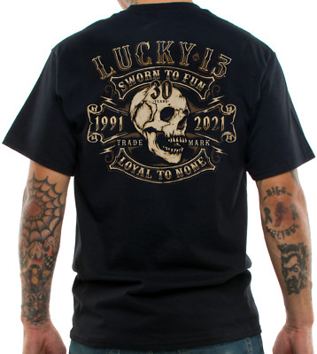 Lucky 13 Pin Up Punk Street Bike Rod Gothic Americana Tattoo Mens Tee 30 YEAR 