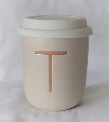 World Market Initial Monogram T Ceramic Travel Mug 12 Oz