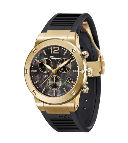 Pre-owned Ferragamo F-80 Chrono Diamond- Sfup00122. Retail: $2,395