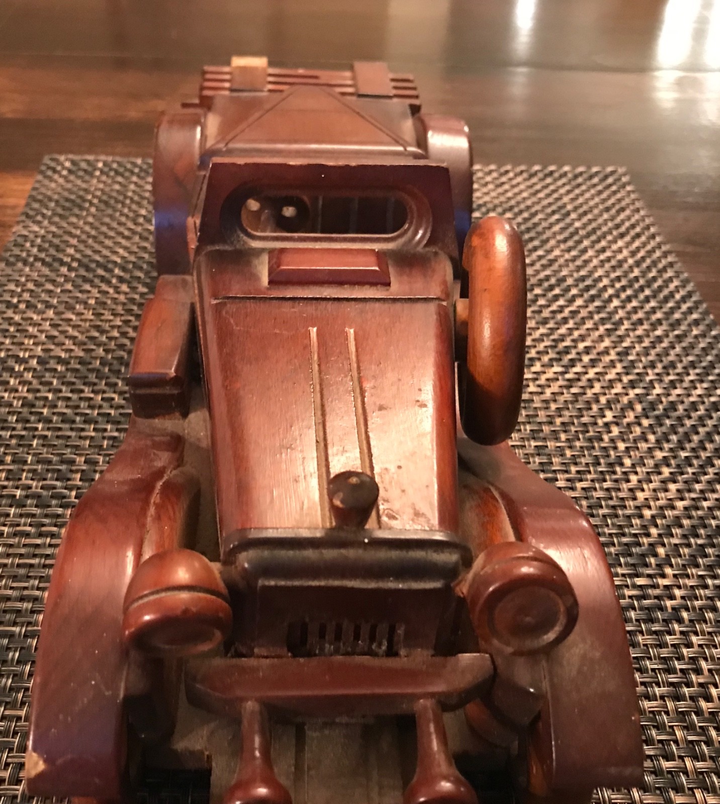 Mid-Century HAND MADE WOODEN TOY CAR, 1930’s Stutz Bearcat, 14 1/2” long, Sharp!